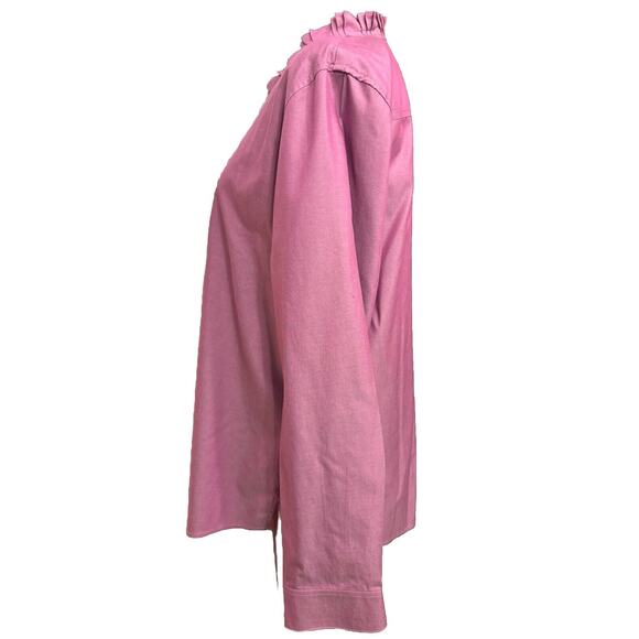 Orvis Blouse 18 Womens Button Up Shirt Ruffle Neck Iridescent Pink Purple Office - Picture 3 of 8